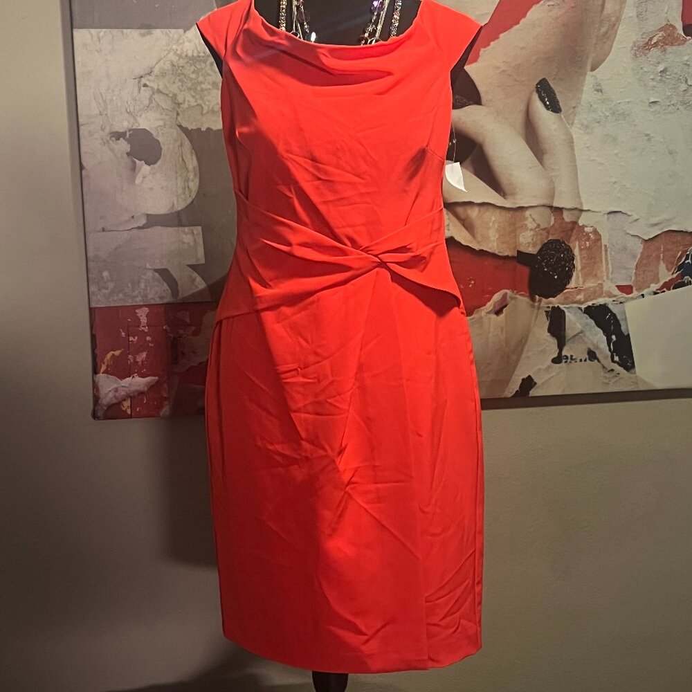 RALPH LAUREN BRIGHT ORANGE-CORAL MID LENGTH DRESS